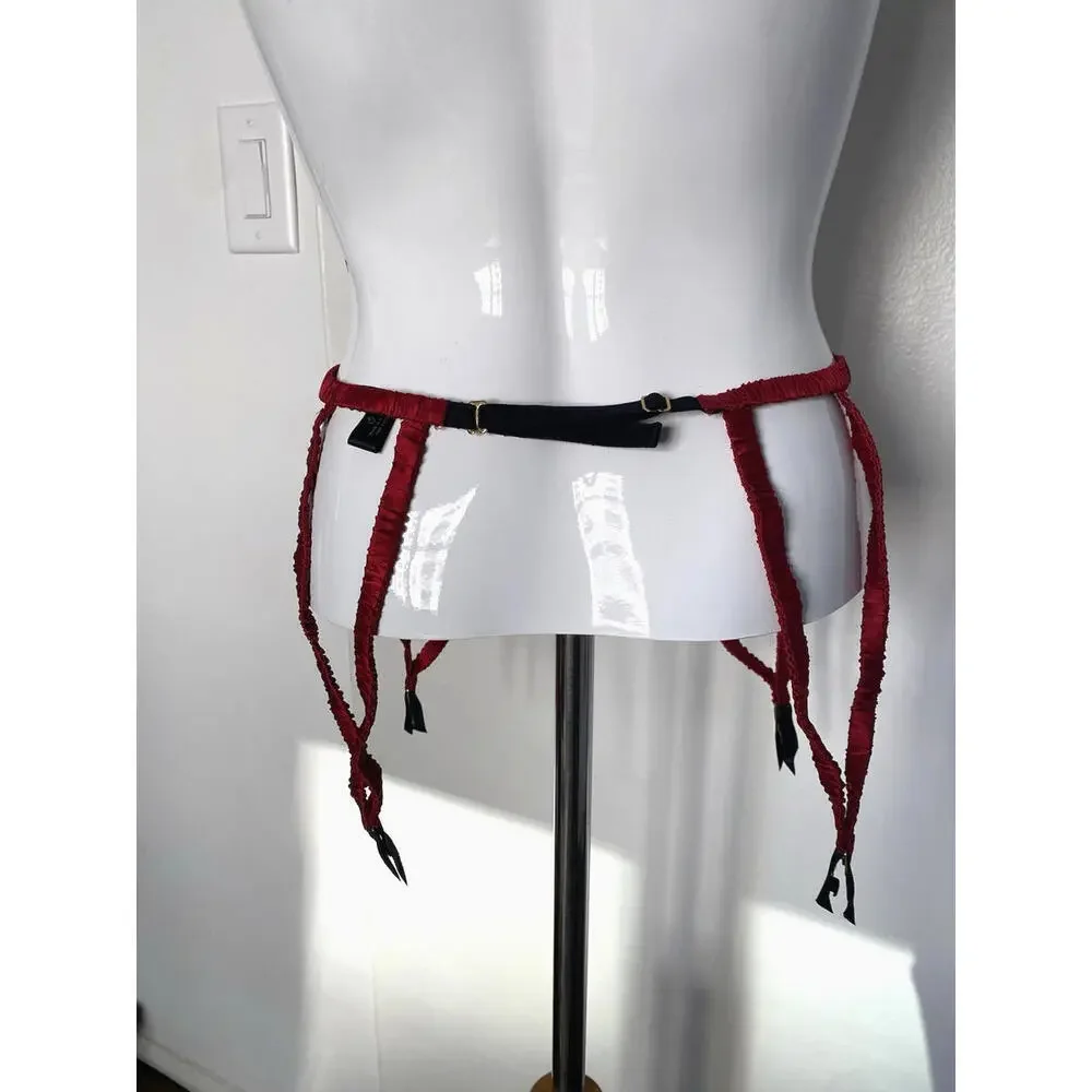 Kiki de Montparnasse Red Satin Silk Garter Belt Suspenders One size Fits All - Picture 5 of 7